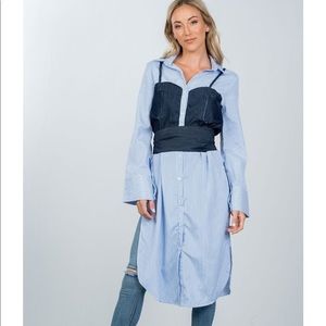 Denim button down bleached dye corset shirt